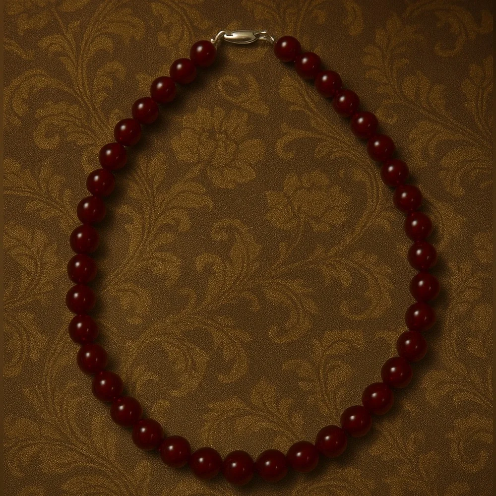 RARE!!! Artisan Red Jade or Carnelian Bead Necklace | Sterling Clasp | Vintage - Picture 11 of 12